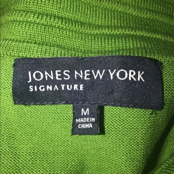 Jones New York M green gold button cotton blend high collar long‎ sleeve sweater - Picture 2 of 7